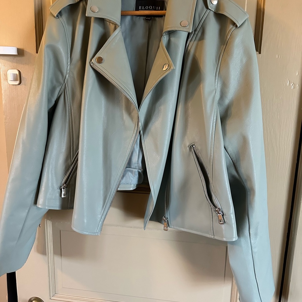 Eloquii Women's Soft Blue Leather Jacket